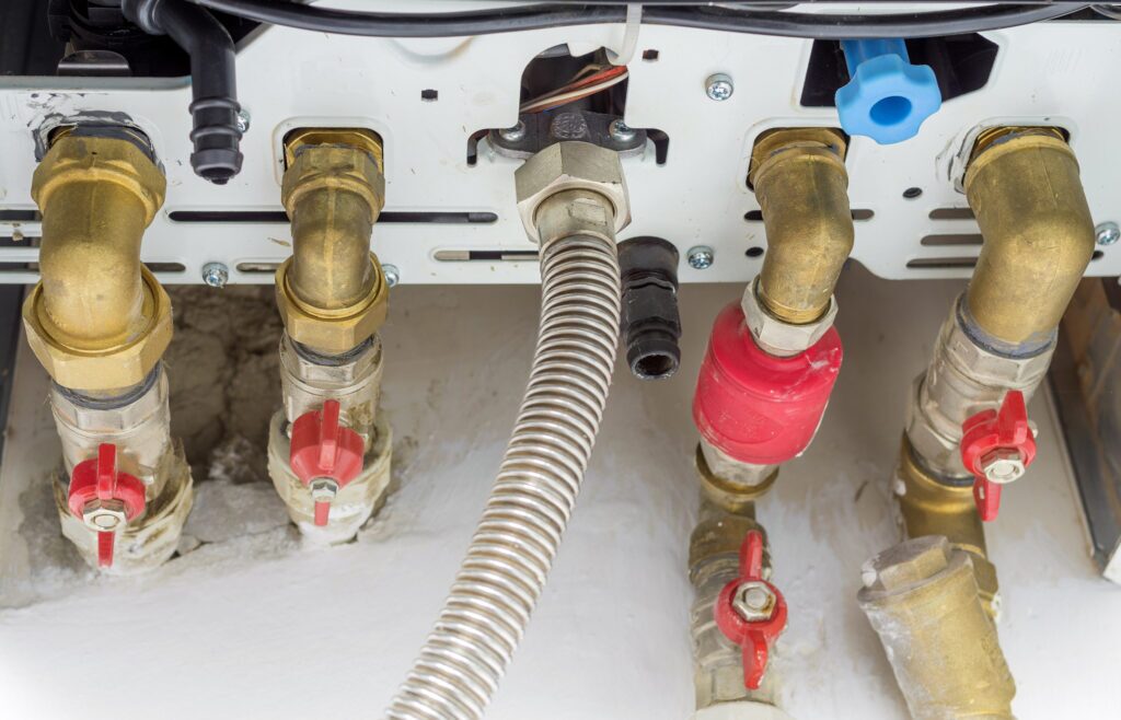 Gas lines leading to a residential heating system